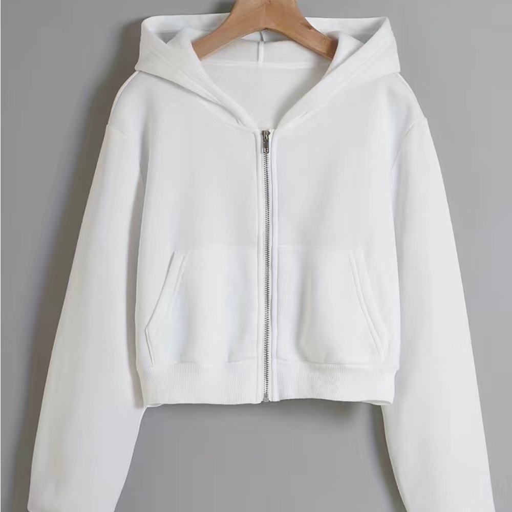 White nice cropped zip up sweater